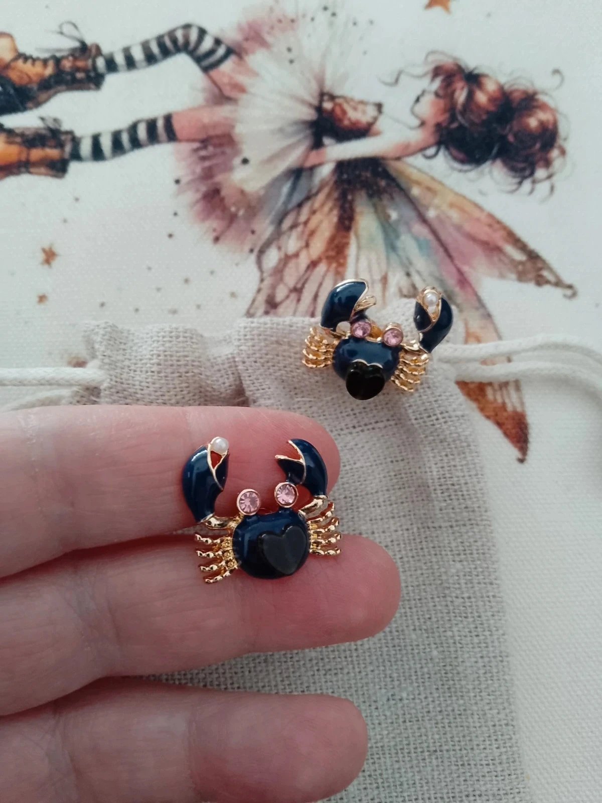 Zwarte krabben oorbellen met natuurlijke zwarte onyx stenen – photo 2